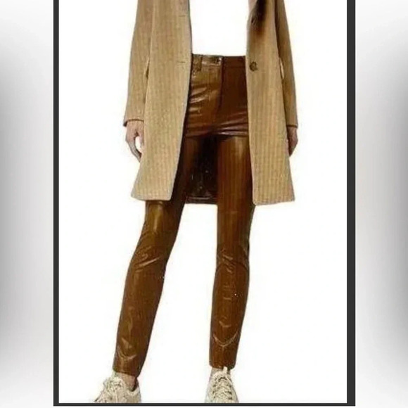 Marc Cain Skinny Fit Faux Leather Pants Designer Cognac Tan SZ N 3 US 8 NWT $400 - Picture 2 of 9